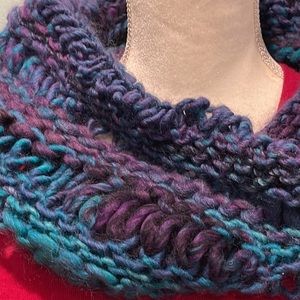 Purple Turquoise Cowl Scarf Hand Made Wool